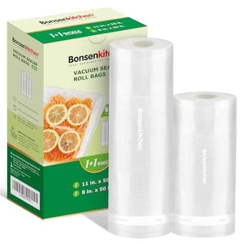 Bonsenkitchen Vacuum Sealer Bags Rolls, 11in x 50ft & 8in x 50ft Durable Food Sealer Bags, Commercial Grade, Heavy Duty, BPA Free, Seal a Meal, Great for Food Storage & Sous Vide Cooking, VB25 - Image 1