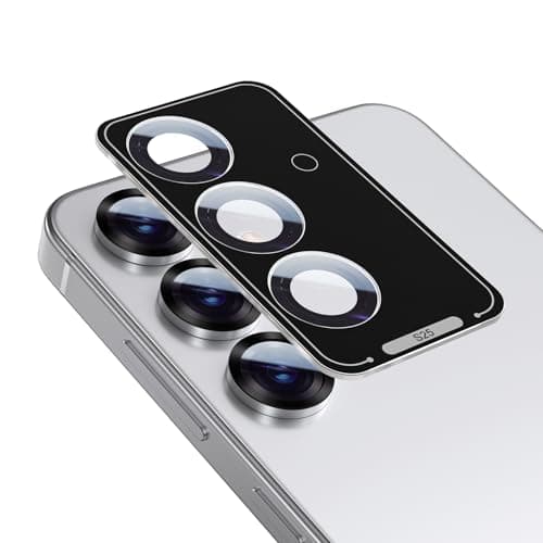 HelloDeere for Samsung Galaxy S25 Camera Lens Protector, Easy Installation, Perfect Fit, 9H Shatterproof Tempered Glass with Aluminum Metal Circle Camera Protector, Case Friendly, Silver Shadow - Image 1