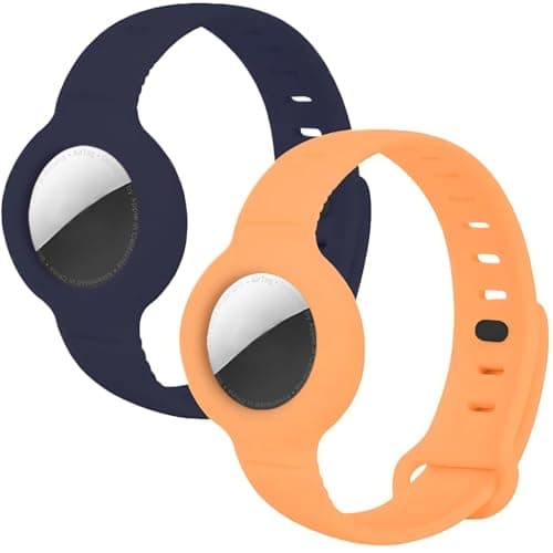 Airtag Bracelet for Kids Adjustable Airtag Watch-Style Wristband, Waterproof Silicone Airtag Holder, Compatible with Apple Airtag, 2-Pack / 8-Pack air tag Bracelet (Blue/Papaya 2 piece) - Image 1