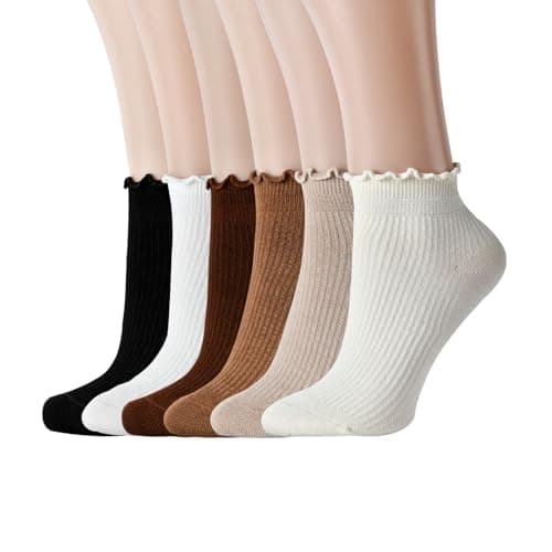 FYC Womens Ruffle Socks, Cute Ruffle Ankle Socks, Soft Breathable Sock for Daily Wear 6 Pairs - Image 1