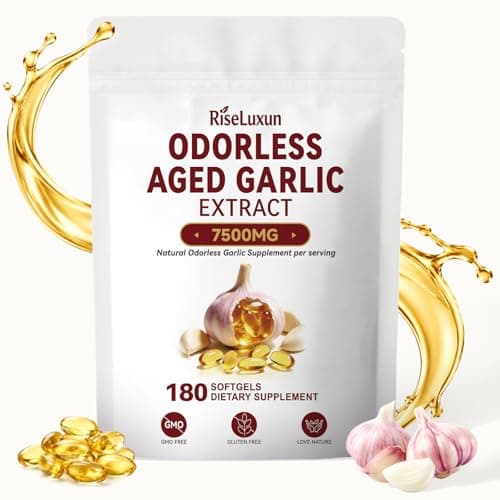 RiseLuxun Aged Garlic Extract Capsules 7500mg with Magnesium, Chromium, B1 & B9, Odorless Organic Garlic Supplement for Hear*ts & Immun*e Suppor*t (1 Bag) - Image 1