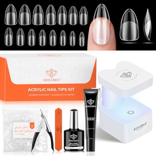 modelones X Nail Gel Kit Almond,510Pcs Nail Tips Solid Glue Prep Dehydrator & Mini U V LED Light Clipper, Upgrade 15Sizes Medium Almond Press on Tips Etch for Easy Extension DIY Women Gift - Image 1