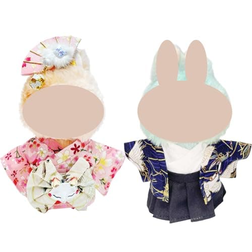 2 Sets 17cm Doll Clothes, Kawaii Japanese Kimono Outfit for 6.7inch Dolls, Cute Pink Yukata Style Costume Pajamas Accessories Set for Dressing up(NO Doll)