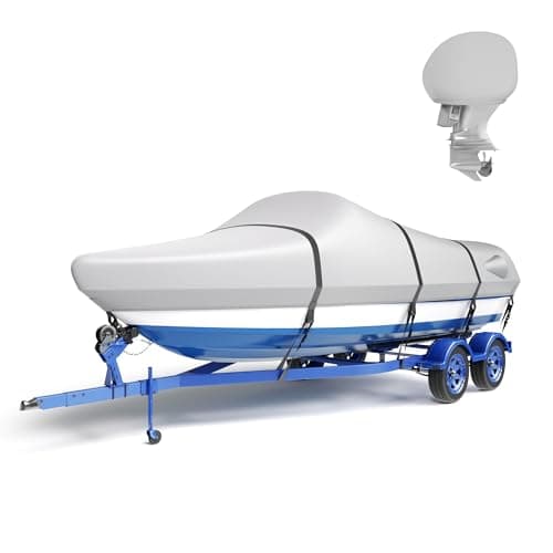 LumiCalyx Waterproof Boat Cover 16–18.5 ft,Heavy Duty Marine Grade Trailerable Boat Cover for Bass Boat,V-Hull, Runabout, Fish & Ski, All Weather Protection with Straps,Grey - Image 1