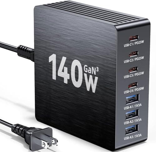 USB C Charging Station, 140W GaN III 7 Port Fast Charger Station, PD 3.0 USB Charging Station for Multiple Devices, USB Charging Hub, Multiple USB C Charger Station for iPad iPhone Samsung Android - Image 1