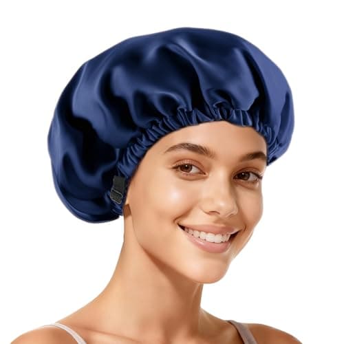 Zixsavk Adjustable Double Layer Silk-Satin Hair Bonnet for Sleeping Women – Anti-Frizz Curly Hair Sleep Cap, Hair Protector for Night, Moisture Retention Soft Bonnet for Natural Hair (Dark blue,Large) - Image 1