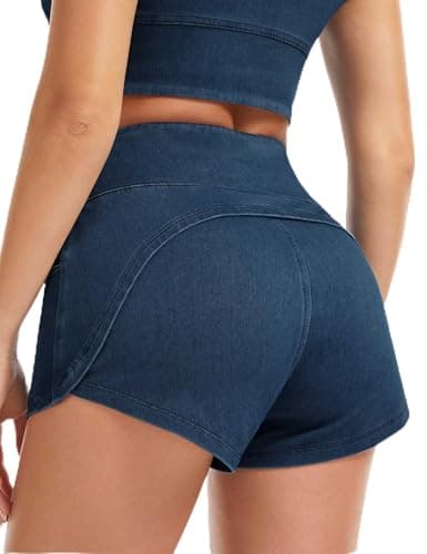 THE GYM PEOPLE Women's High Waisted Jean Shorts Stretchy Pull On Side Slit Denim Short with Pockets - Image 1