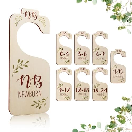 VKDDM Wooden Baby Closet Dividers - Set of 8 Baby Clothes Organizer from Newborn to Toddler, Double-Sided Gender Neutral Baby Clothes Dividers - Image 1