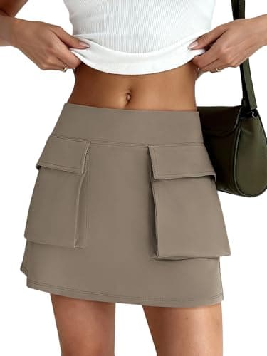 Cargo Skirts for Women 2026Elastic High Waisted Bodycon Mini Tennis Skirts Athletic Casual Skorts with Pockets Khaki S - Image 1