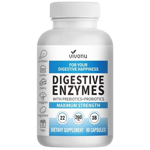 VivoNu Digestive Enzymes | 22 Enzymes with Organic Prebiotics & Probiotics | Supports Digestion* of Protein, Carbs, Fiber & Dairy | 90 Capsules - Image 1