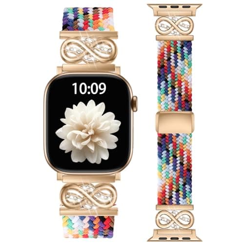 Braided Stretchy Infinity Band with Magnetic Clasp Compatible for Men Apple Watch Band 46mm 45mm 44mm 49mm, Breathable Nylon Dressy Strap Wristband for iWatch Series 10 9 8 7 6 5 4 3 2 1 Ultra SE