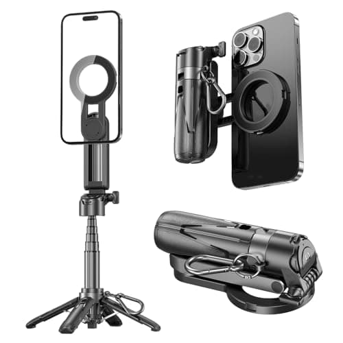 GEYUTHS 4 in 1 Magnetic Tripod Pocket Selfie Stick Extendable Cell Phone Stand Portable Camera Grip Handle with Wireless Detachable Remote Control for Photograph/Live Streaming/Video/Travel (Black) - Image 1