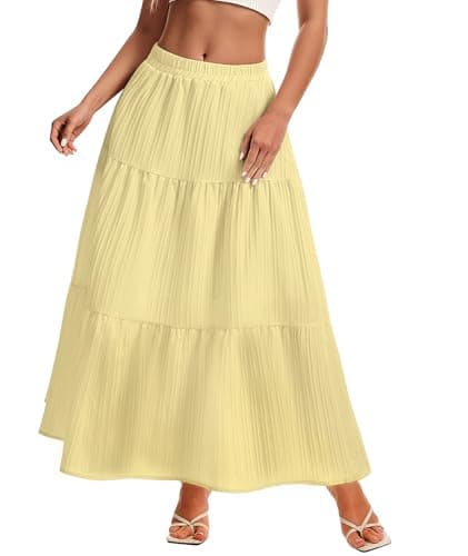 MFAVIP Womens Maxi Skirt Summer Flowy Long Skirts Tiered Ruffle Skirt A Line Casual Boho Beach Vacation Skirts Yellow - Image 1