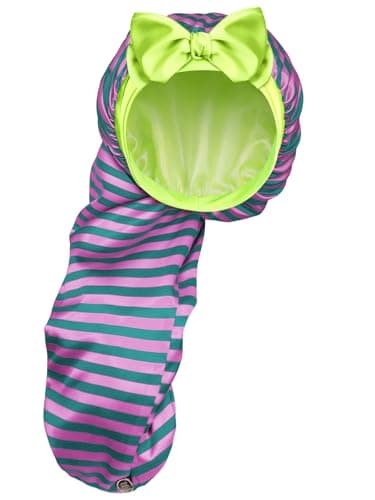 Vettres Extra Large Satin Bonnet for Braids & Locs, No Slip Tie Band Stays On All Night, Silky Sleep Cap Wonât Flatten Hair Red Green Stripes - Image 1
