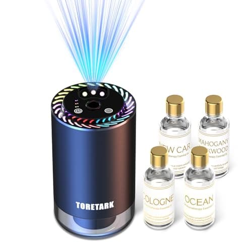 Smart Car Air Freshener with Star Light & 200ml Diffusers Oil Refills, Auto On/Off Aroma Diffuser, 3 Adjustable Mist Modes Rechargeable - Car Diffuser(Cologne+Ocean+New Car Smell+Mahogany Teakwood) - Image 1