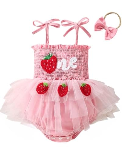 ChuYuKu Baby Girl First Birthday Outfit Sleeveless Tulle Princess Dress 1st Birthday Gift Party Wedding Clothes Strawberry - Image 1