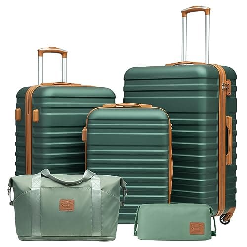 Coolife Suitcase Set 3 Piece Luggage Set Carry On Hardside Luggage with TSA Lock Spinner Wheels (Dark Green, 5 piece set) - Image 1