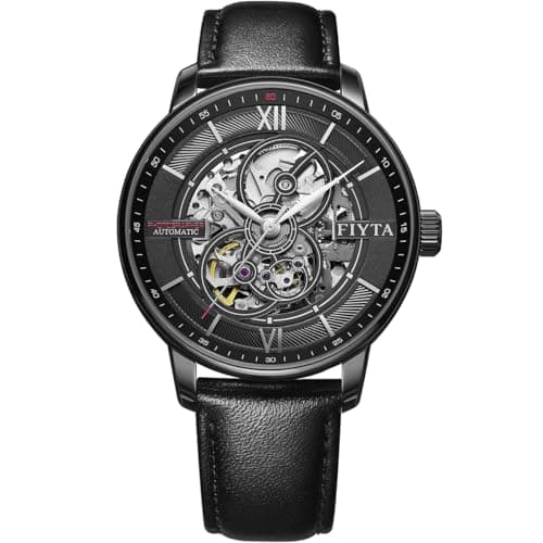 FIYTA Photograph Mechanical Automatic Watch, Large Hollowed-Out Transparent Dial, Synthetic Sapphire, Leather/Stainless Steel Strap Watch for Men - Image 1