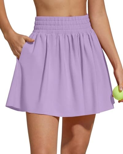G4Free Skirts for Women Casual Summer Running Tennis Skorts with Pockets Elastic High Waist Golf Athletic Lounge Skirt Built-in Shorts(Light Purple,XL) - Image 1