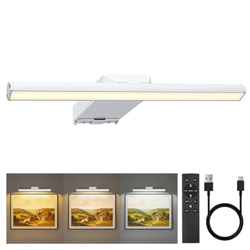 Neymlya 12" Picture Lights for Wall, 10000mAh Rechargeable Battery Operated Picture Light with Remote, 300lm Bright Dimmable 3 Color Temps LED Painting Light for Living Room Bedroom Hallway, White - Image 1
