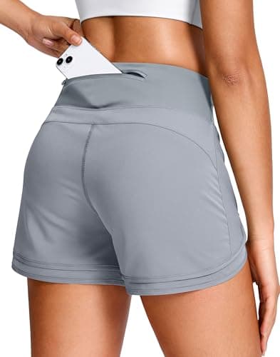 Soothfeel Women's Running Shorts High Waisted Quick-Dry 3 Inch Gym Workout Athletic Shorts for Women with Zipper Pocket(Grey, L) - Image 1
