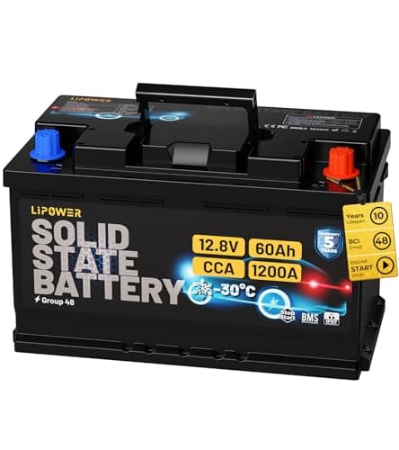 Lipower Group 48 Car Battery, 1200A CCA Solid State Start Stop Car Battery, -30°C Start 12V 60Ah 768Wh 140RC AGM Replacement for 10-Years Lifespan, H6 L3 66L3 Automotive Battery - Image 1