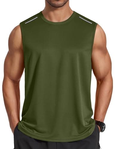 COOFANDY Workout Muscle Tanks for Men Lightweight Breathable Tank Top Men Sleeveless Gym Tee Shirts Army Green 2XL - Image 1