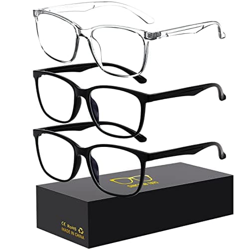 Oilway Blue-Light Blocking Glasses Computer Reading/Gaming/TV/Phones Glasses Fashion Anti Eyestrain Glasses for Women Men(E1 Black + Black + Transparent)
