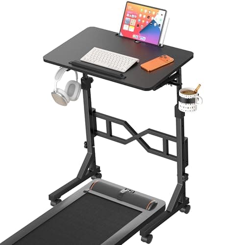 Oransail Small Standing Desk with Wheels, 29.5-45.3 Inch Adjustable Height, Portable Treadmill Desk, Rolling Computer Table for Walking Pad with a Cup Holder and a Hook - Image 1