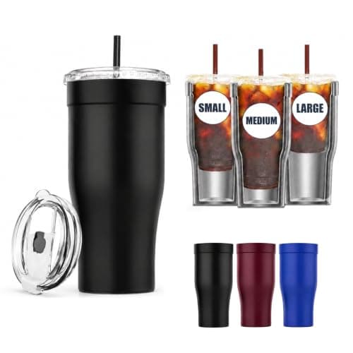 Universal Iced Coffee Sleeve, 30oz Stainless Steel Insulated Tumbler, Reusable Ice Coffee Cup Holder To Go Fits Small Medium Large Starbucks/Dunkin/McDonalds Cups,Use for Hot&Cold Drinks(Black) - Image 1