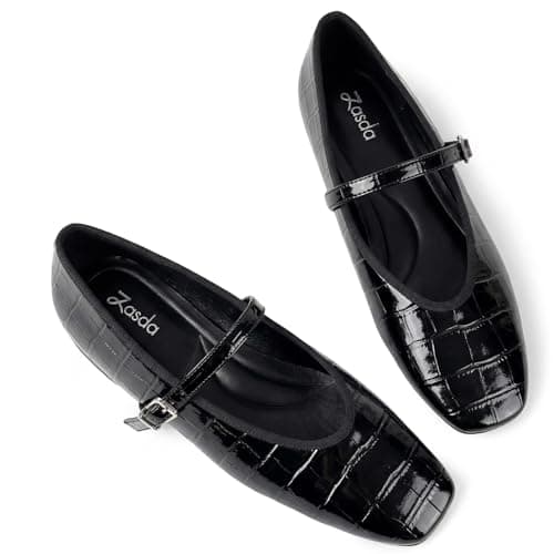 Zasda Flats for Women Comfortable Dressy Mary Jane Ballet Flats Square Toe