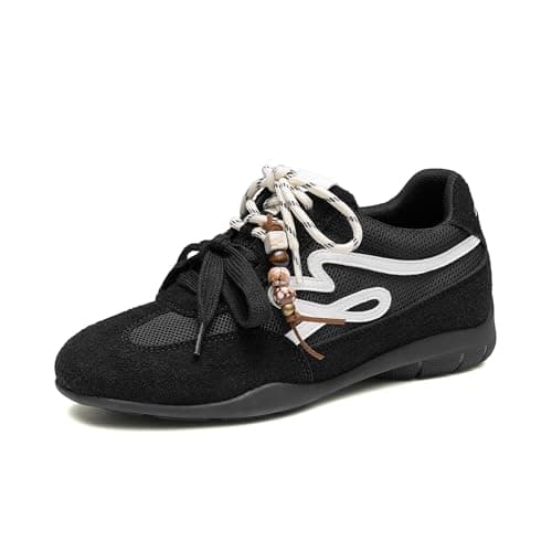 DREAM PAIRS Women's Fashion Sneakers, Retro Faux Suede Breathable Walking Shoes All-Day Comfort Casual Shoes,Size 6.5,Black,SDFN26043W - Image 1