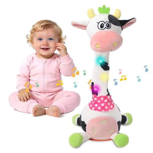 MIAODAM Dancing Cow Stuffed Plush Toy, Singing 10 Children's Songs, Interactive Stuffed Animal Repeats What You Say, Colorful Glowing Baby Toy for 1-3 Years Old, Perfect Easter Day Gifts for Kids