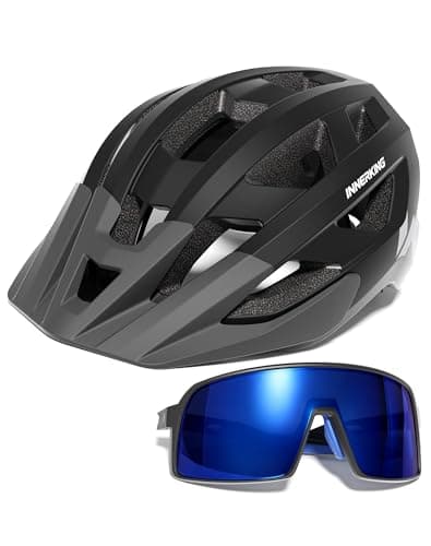 InnerKing Adult Bike Helmet and Cycling Sunglasses Set, 21.7-23.2Inch Mountain Bicycle Helmet with UV Protection Glasses & Rear Light, Commuting Road Bike Helmet with Visor for Men Women - Image 1