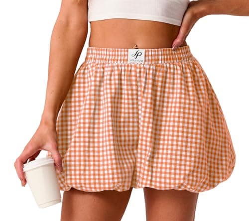 Lepunuo Bubble Plaid Shorts for Women Summer Gingham Pajamas Boxer Shorts Y2K Beach Vacation Bottoms - Image 1