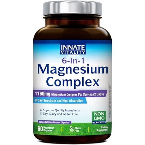 Innate Vitality Magnesium Complex 6-in-1, 1160mg Per Serving, Rest & Digestion, Magnesium Glycinate & Citrate, High Absorption, 60 Vegan Capsules - Image 1