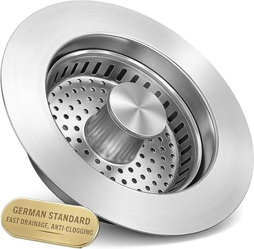 Upgraded 3-in-1 Kitchen Sink Drain Strainer with Solid Brass Core, Fast-Drain Pop-Up Sink Stopper, 304 Stainless Steel, Removable Anti-Clog Basket, for US Standard 3-1/2'' Drains - Image 1