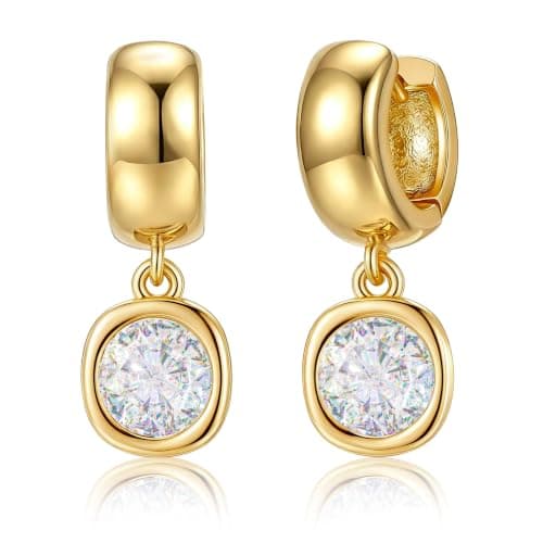 Trendy Gold Dangle Earrings for Women,14K Gold Plated Drop Earring Huggie Chunky hoop Earrings With Bezel-Set Statement Cubic Zirconia Charm Lightweight Hypoallergenic Jewelry Accessories Gifts for Women - Image 1