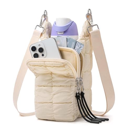 WOOMADA Water Bottle Holder RFID Crossbody Bag for Women, Ideal for Walking, Hiking, Cycling(beige) - Image 1