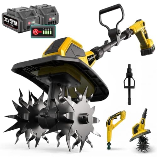 21V Cordless Garden Tiller with 8.0Ah Battery (2×4.0Ah + Charger) – 360RPM, 9" Tilling Width & 8.6" Depth, SK5 Steel Blades, 3 Adjustable Height Settings for Garden, Raised Beds & Lawn - Image 1