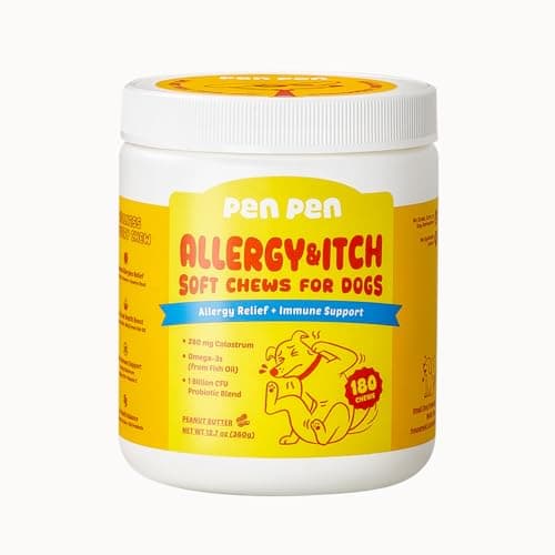 PENPEN Dog Allergy Chews - Anti-Itch & Itchy Skin Support for Dogs, Probiotics & Omega 3 (Fish Oil) for Immune & Gut Health - Peanut Butter Flavor - 180 Soft Chews - Image 1
