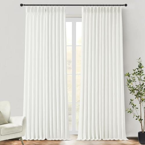 HUEVESSEL Cream Thick Linen Curtains Pinch Pleated 84 Inches Long for Living Room Bedroom with Rings Back Tab Semi Sheer Ivory Curtains 84 Inch Length 2 Panels Set Light Filtering Farmhouse Drapes - Image 1