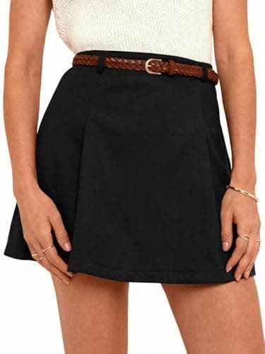 Wenrine Womens Mini Skirt High Waisted Zip Up Casual A Line Pleated Loose Work Office Skirts Black - Image 1