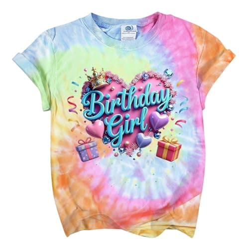 Birthday Shirt Girl Birthday Girls Letter Print T-Shirt 4-12 Year Tie Dye T-Shirt Toddler Kids Gifts Short Sleeve Tees Top - Image 1