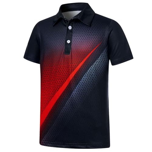 uideazone Boy's Polo Shirts Dry Fit Golf Shirt Short Sleeve Black Red Summer Sport Polo School Uniform Size 9-10 - Image 1