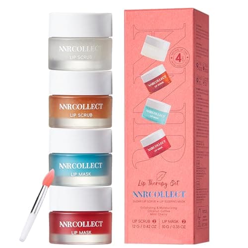 ANRCOLLECT Lip Scrub and Lip Mask Set- Lip Treatment Care Kit with 2 Lip Exfoliator Scrub & 2 Lip Butter Mask, Intense Hydration Set for Dry Chapped Cracked Lips (4 Pack), Valentines Day Gifts - Image 1