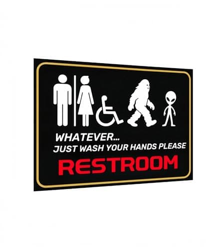 Carastora All-Gender Bathroom Wall Sign – Funny Wash Hands Reminder, Alien & Creature Theme Metal Sign for Home, Office or Public Restroom, 8x12 Inch - Image 1