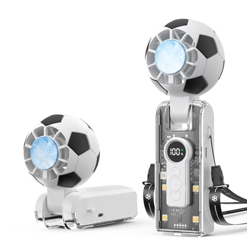 Hiluckey Portable Handheld Turbo Fan with Ice Cooler, 5 Gear Wind, Soccer-Shaped Mini Personal Fan, 6000mAh Rechargeable Pocket Fan for Travel/Outdoor/Office, 180° Adjustable, 20H Max Runtime (White) - Image 1