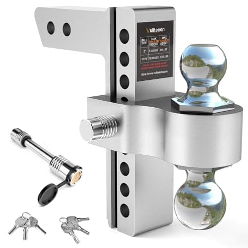 Vullteeon Drop Hitch for 2 Inch Receiver, 8 Inch Adjustable Trailer Hitch, 12,500 LBS GTW Truck Hitch, (2" & 2-5/16") Chrome Ball Mount, Class IIV & IV Aluminum Tow Hitches, 2 Anti-Theft Pins Locks