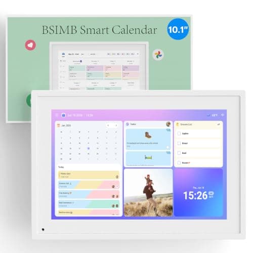 BSIMB 10.1 Inch Digital Calendar - Chore Chart, Meal Planner, Rewards System, Photo Display, Smart Electronic Calendar Touchscreen Interactive Display for Family Schedules Seamless Scheduling White